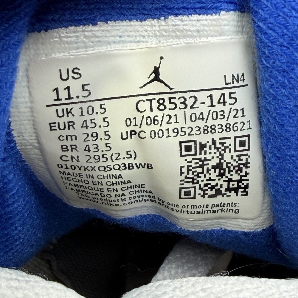 Jordan 3 Retro Racer Blue White Blue Cement Grey CT8532-145 11.5M Authentic! - Picture 9 of 14